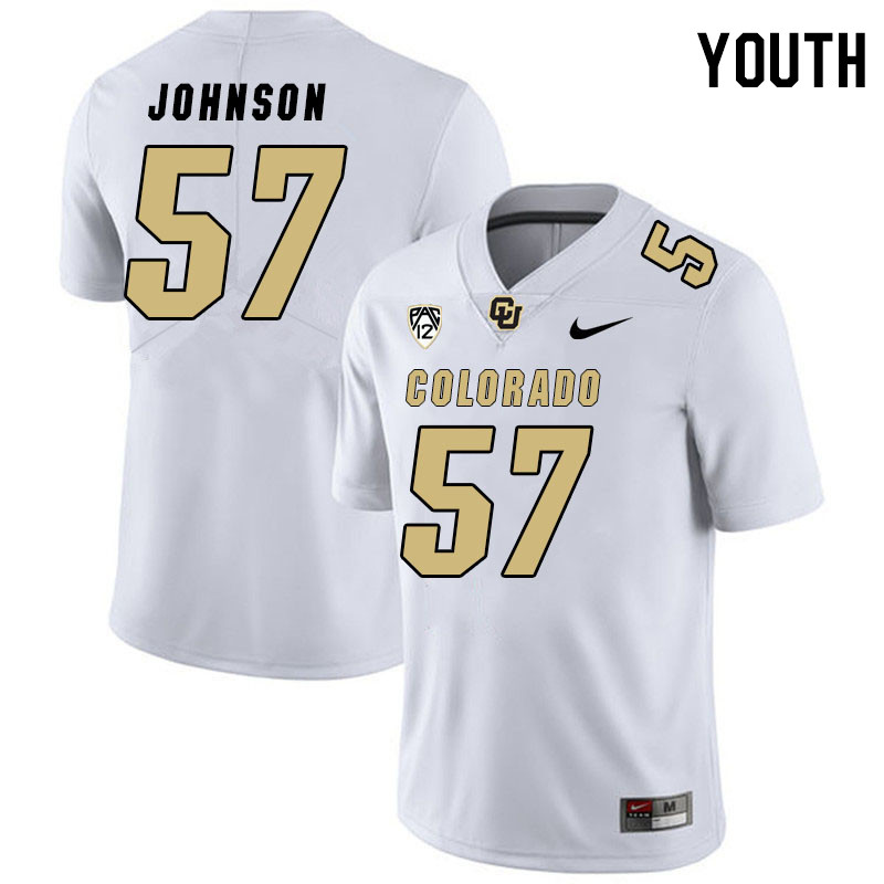 Youth #57 Victory Johnson Colorado Buffaloes College Football Jerseys Stitched Sale-White - Click Image to Close